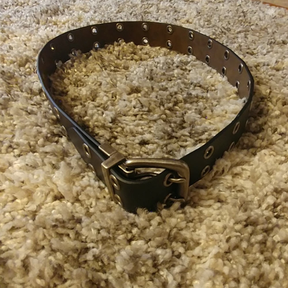 Black leather grommet belt